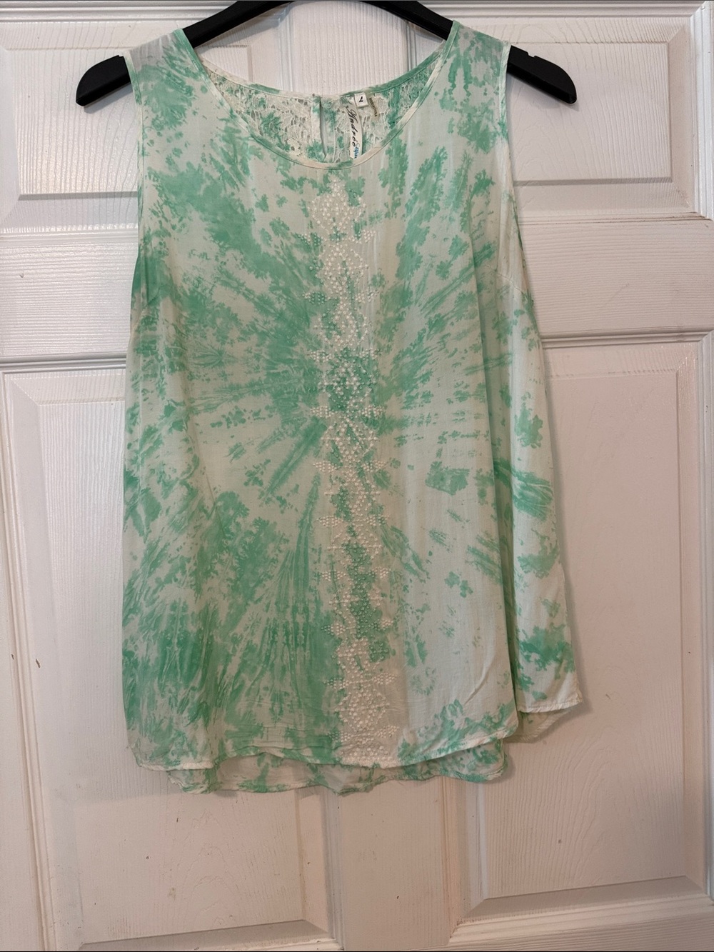 Sleeveless Mint Tie-Dye Lace-Trim Women's Top